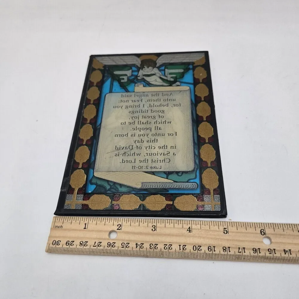 Christmas Nativity Glass Bifold 2 Panels Angels Verses from Luke Reverse Painted
